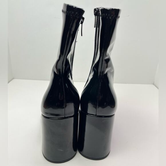 Torrid Stretch Black Patent Faux Leather WIDE Ankle Boots - Picture 4 of 10